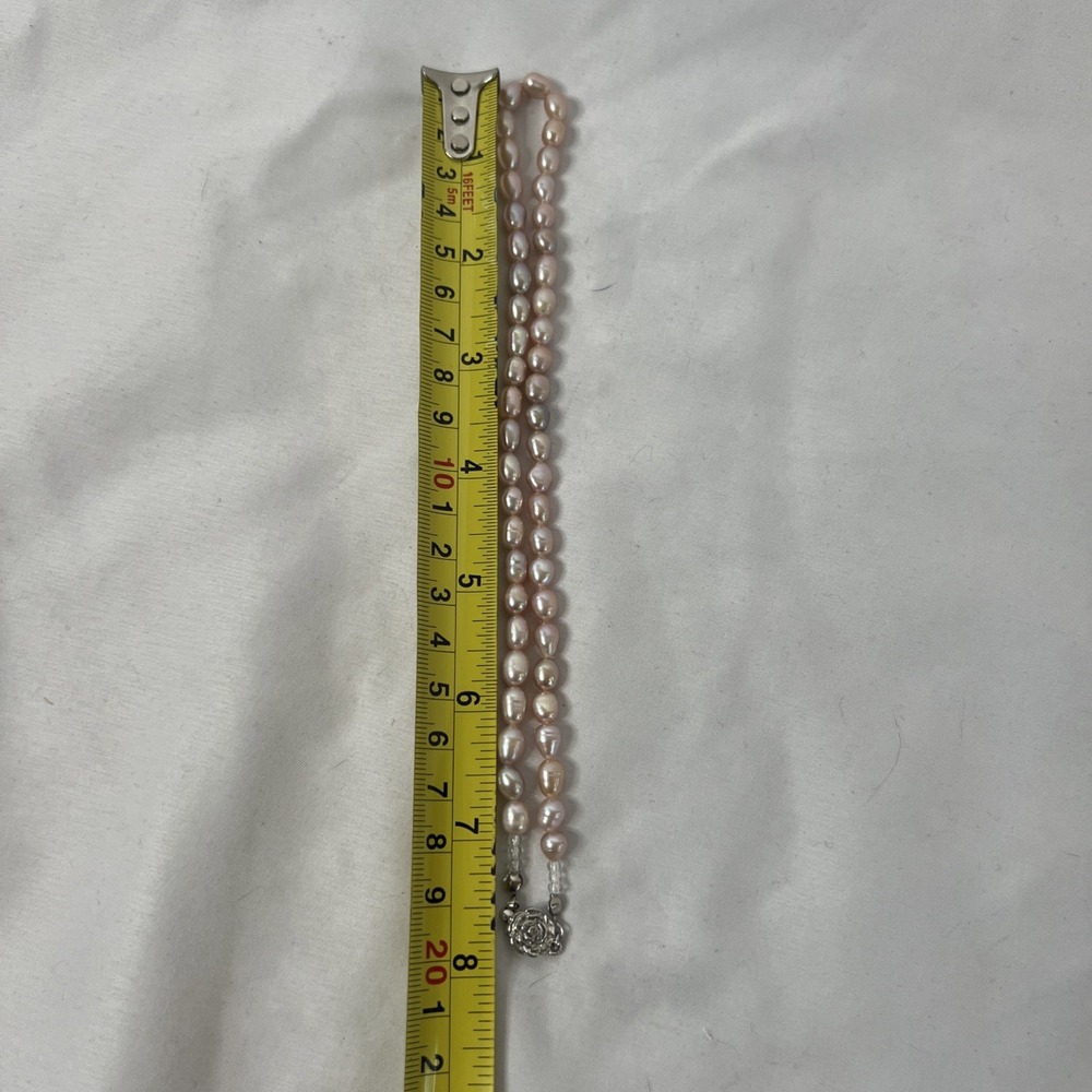 Pearl Necklace‎ With Silver Rose Bud Closure Soft Pink Women's Jewelry - Picture 7 of 10